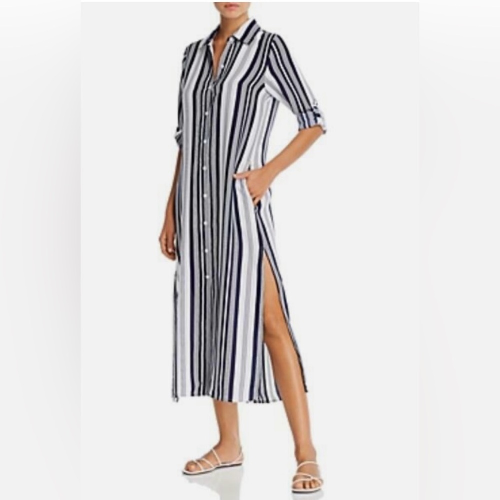 Tommy Bahama Tan Lines Navy and White Stripes shirt-dress,coverup